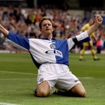 29 Aug 1998: Kevin Gallacher of Blackburn Rovers celebrates scoring the only goal in the FA Carling Premiership match against Leicester City at Ewood Park in Blackburn, England. Photo: Howard Walker Mandatory Credit: Allsport UK /Allsport